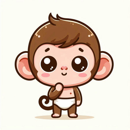 Cute monkey cartoon vector illustration. Cute little monkey character.のイラスト素材