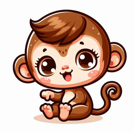 Cute little monkey cartoon character isolated on white background. Vector illustration.のイラスト素材