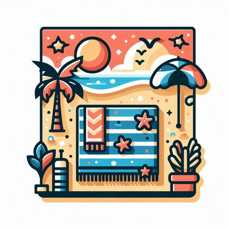 Tropical beach icon. Vector illustration in doodle styleのイラスト素材