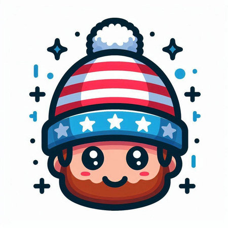 Cute cartoon boy with winter hat and scarf. Vector illustration.のイラスト素材