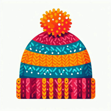 Knitted hat with pompon. Vector illustration on a white background.のイラスト素材