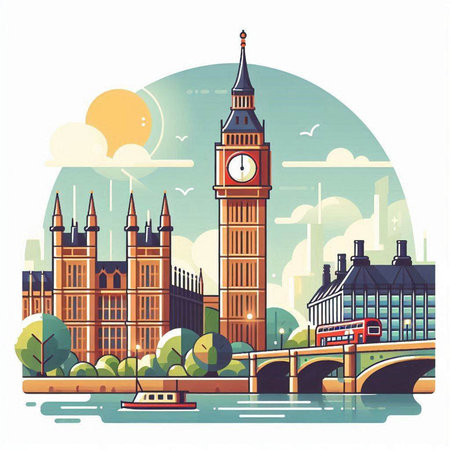 Big Ben and Houses of Parliament, London, UK. Vector illustrationのイラスト素材