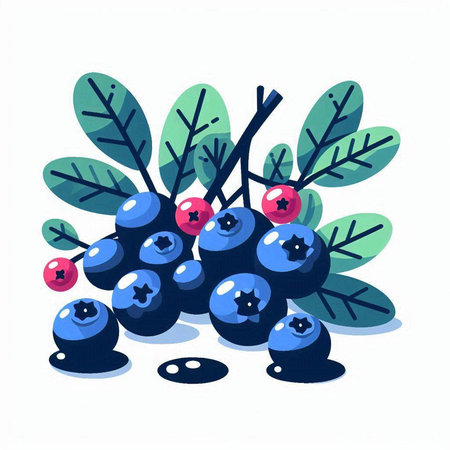 Bunch of blueberries with leaves and berries. Vector illustration.のイラスト素材