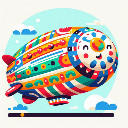 Airship. Colorful airship in the sky. Vector illustration.のイラスト素材