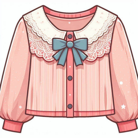 Pink blouse with a blue bow on a white background. Vector illustrationのイラスト素材