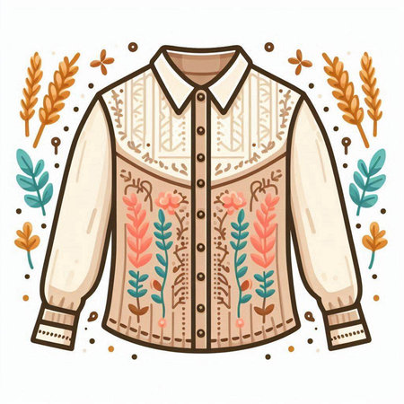 Embroidery patterned blouse with floral ornament. Vector illustration.のイラスト素材