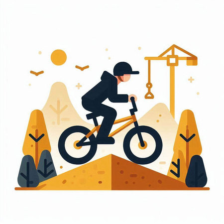 Cyclist in helmet riding mountain bike. Extreme sport. Flat vector illustration.のイラスト素材