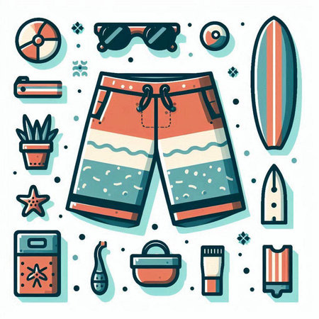 Summer icons set in thin line style. Vector illustration, EPS 10のイラスト素材