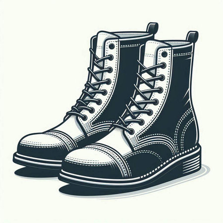 Stylized vector illustration of a pair of boots on a white backgroundのイラスト素材