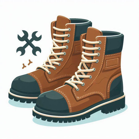 Hiking boots with tools. Vector illustration isolated on white background.のイラスト素材