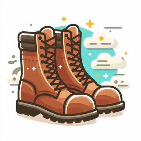Hiking boots on white background. Vector illustration in cartoon style.のイラスト素材