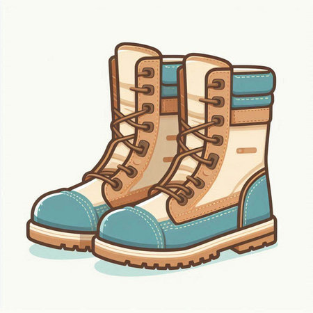 Hiking boots. Vector illustration of a pair of hiking boots.のイラスト素材