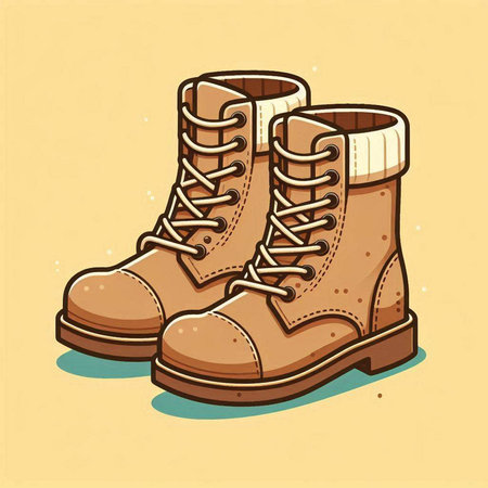 Pair of old hiking boots. Vintage hand drawn vector illustration.のイラスト素材
