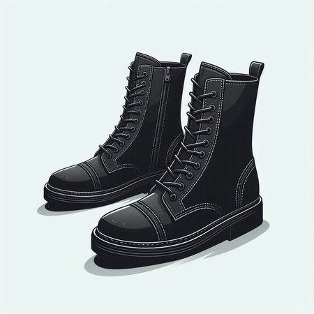 Black leather boots isolated on white background. Vector illustration. Eps 10.のイラスト素材