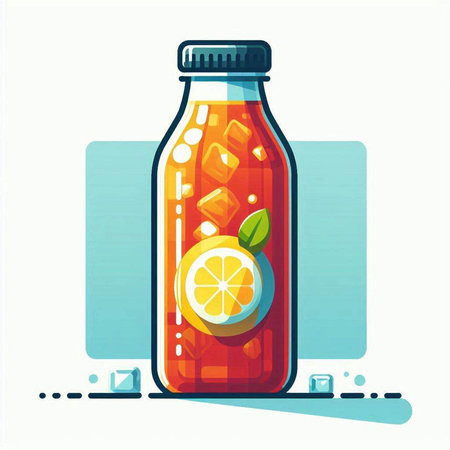 Lemonade in a glass bottle with ice cubes. Vector illustration.のイラスト素材
