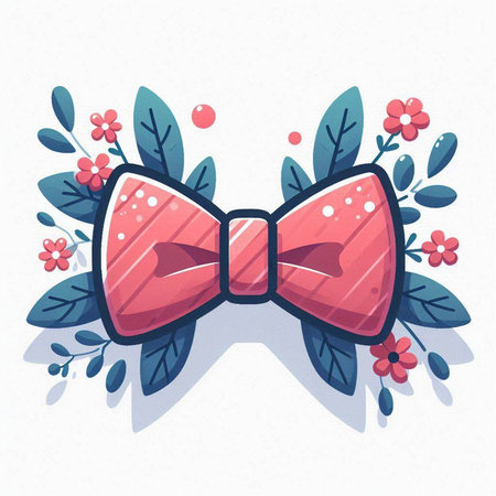 Illustration of bow tie with flowers and leaves. Vector clip art.のイラスト素材