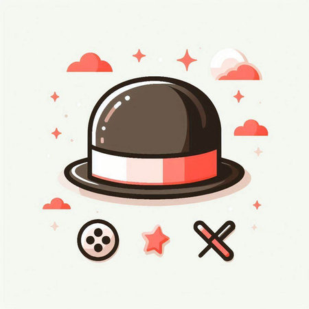 Magician hat vector illustration in flat cartoon style with stars and buttonsのイラスト素材