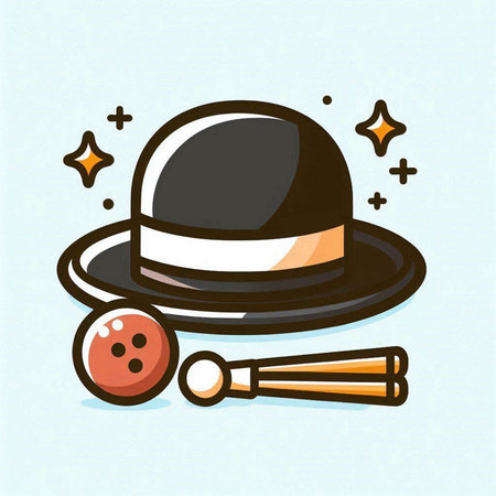 Vector illustration of a hat with a bow and a bowling ball.のイラスト素材