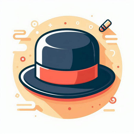Top hat with red ribbon. Vector illustration in flat design style.のイラスト素材