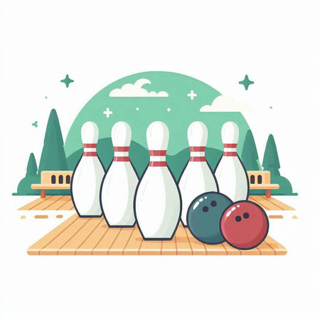 Bowling game vector illustration. Bowling ball and skittles.のイラスト素材