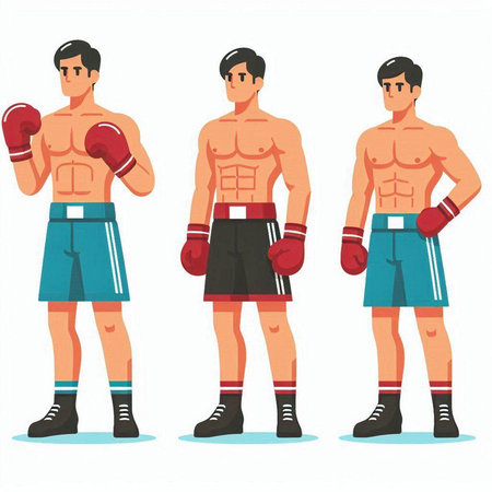 Boxer in different poses. Vector illustration in flat cartoon style.のイラスト素材