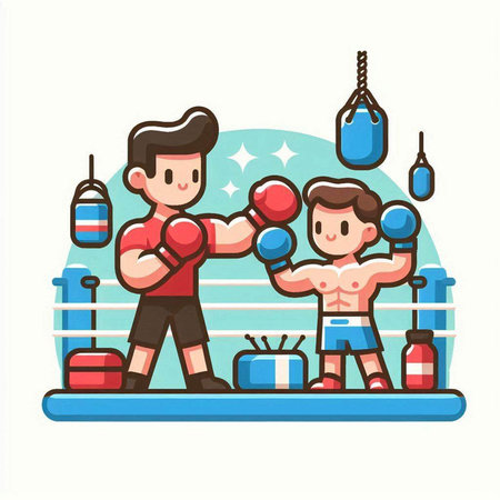 boxer and boxer in the ring, flat design vector illustration.のイラスト素材