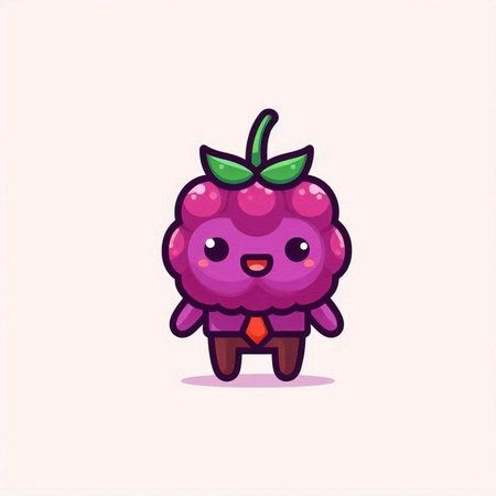 Cute raspberry cartoon character vector illustration. Mascot design conceptのイラスト素材