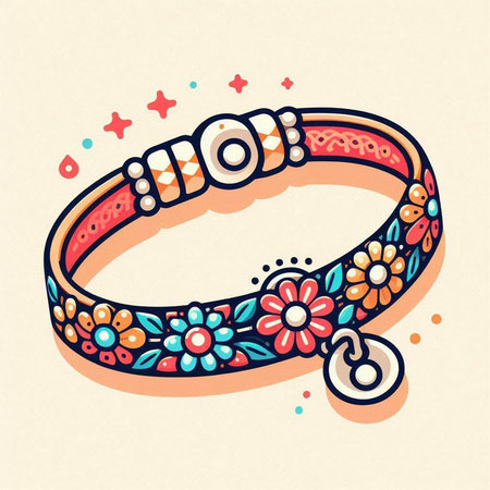 Hand drawn boho style bracelets with flowers. Vector illustration.のイラスト素材