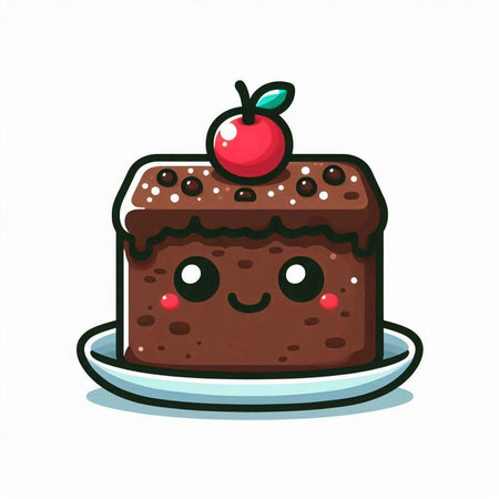 Cute cartoon chocolate cake with cherry on top. Vector illustration.のイラスト素材