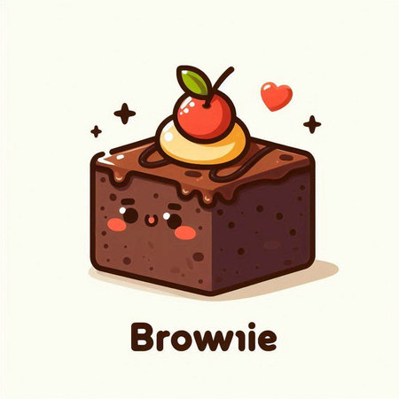 baked wordcard with cute cartoon chocolate cake and cherry, vector illustrationのイラスト素材