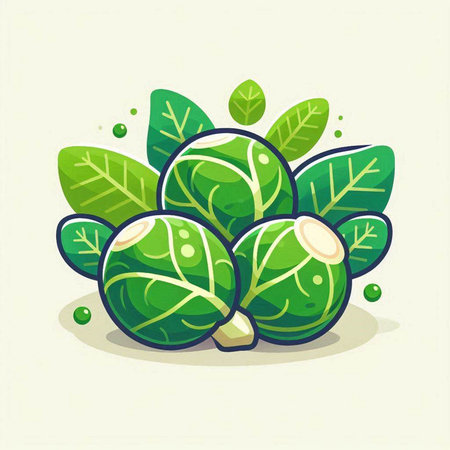 Brussels sprouts with leaves. Vector illustration in cartoon style.のイラスト素材
