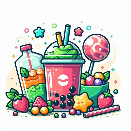 Fruit smoothie. Colorful vector illustration in cartoon style.のイラスト素材