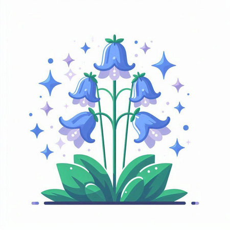 Bluebells on a white background with stars. Vector illustration.のイラスト素材