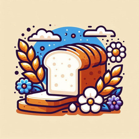 Bread with flowers and leaves. Vector illustration in cartoon style.のイラスト素材