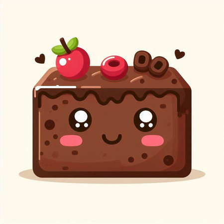 Chocolate cake with cherries. Cute cartoon character. Vector illustration.のイラスト素材