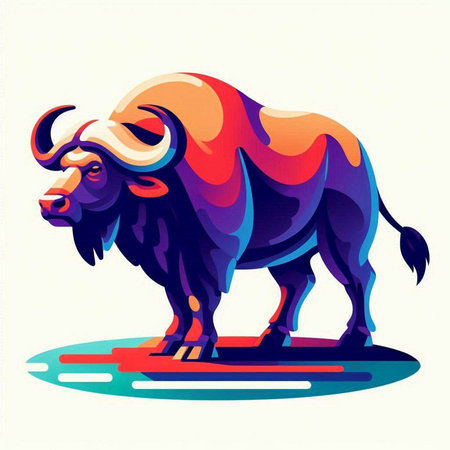 Buffalo vector illustration. Colorful stylized image of a bull.のイラスト素材