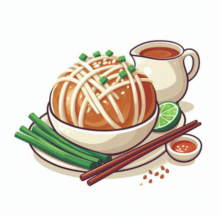 Illustration of Chinese steamed bun with chopsticks and soy sauceのイラスト素材