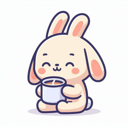 Cute rabbit with cup of tea. Vector illustration in cartoon style.のイラスト素材
