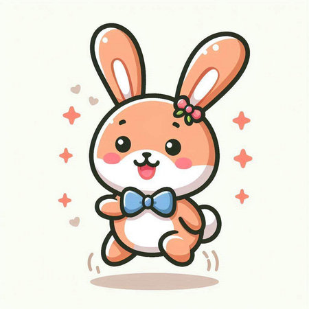 Cute bunny with bow tie. Vector illustration. Cartoon style.のイラスト素材