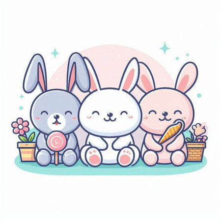 Rabbits in love. Cute cartoon characters. Vector illustration.のイラスト素材