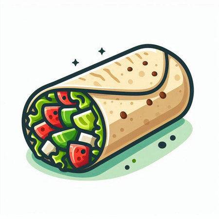 Tortilla wrap with fresh vegetables and cheese. Vector illustration.のイラスト素材