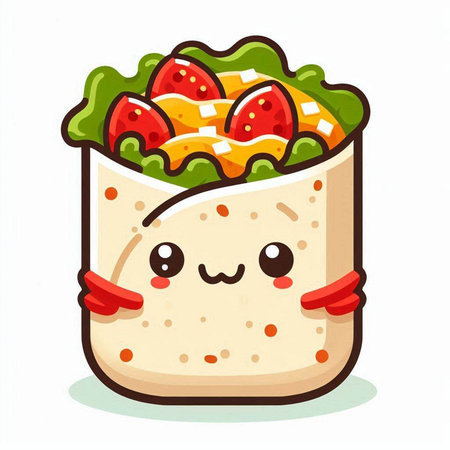 Tortilla wrap kawaii cartoon character isolated on white backgroundのイラスト素材