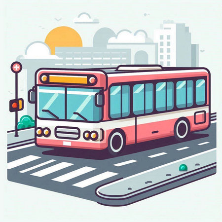 Bus on the road in the city. Vector illustration in flat styleのイラスト素材