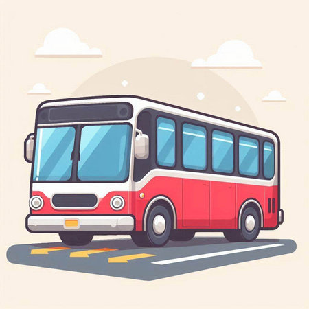 Bus on the road. Vector illustration in flat style. Side view.のイラスト素材