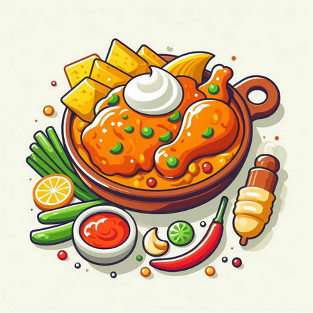Mexican food vector illustration. Traditional mexican food in plate.のイラスト素材