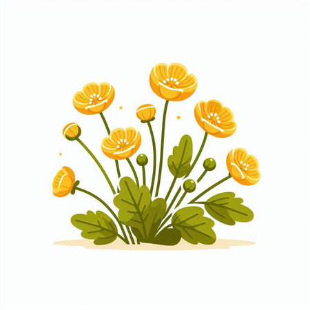 Vector illustration of yellow buttercups. Isolated on white background.のイラスト素材