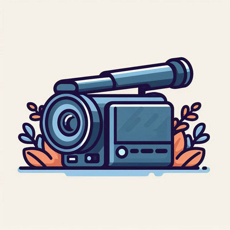 Vector illustration of a video camera with a lens in a flat style.のイラスト素材