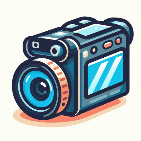 Vector illustration of a modern digital camera on a white background. Cartoon style.のイラスト素材