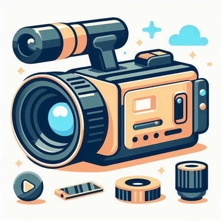 Vector illustration of video camera in flat style. Video camera icon.のイラスト素材