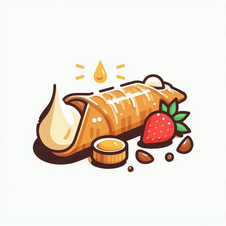 Coffee roll with cream and fresh strawberry. Vector illustration.のイラスト素材